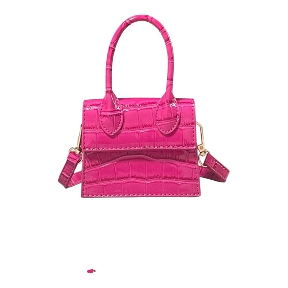 Croco look Mini hot pink cross body bag patent leather look high quality - Picture 1 of 5